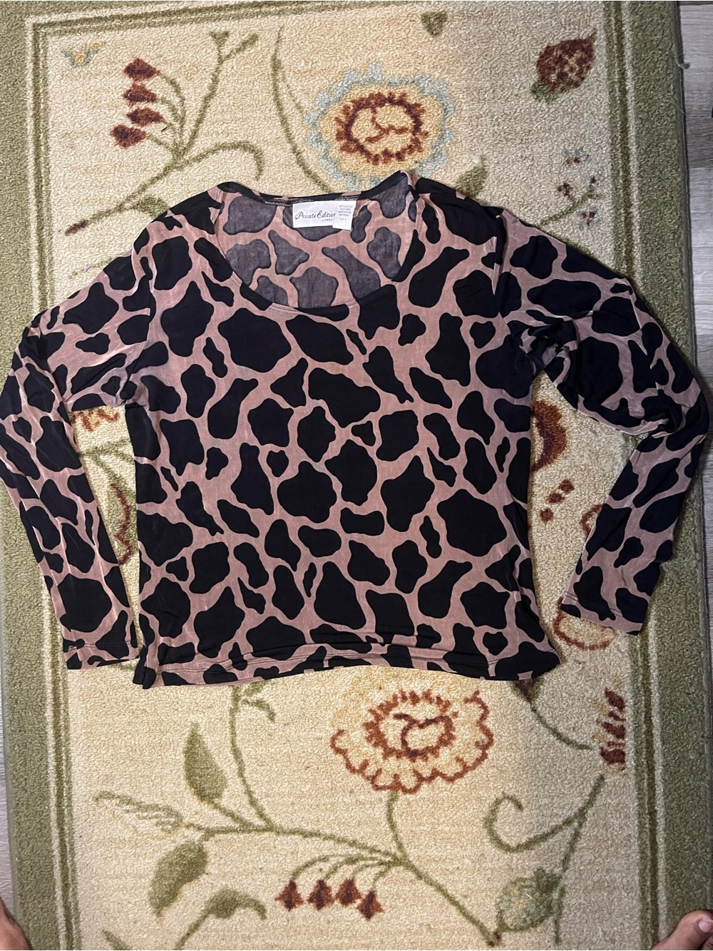 Chico's Long Sleeve Animal Print Crewneck Blouse - Brown & Black